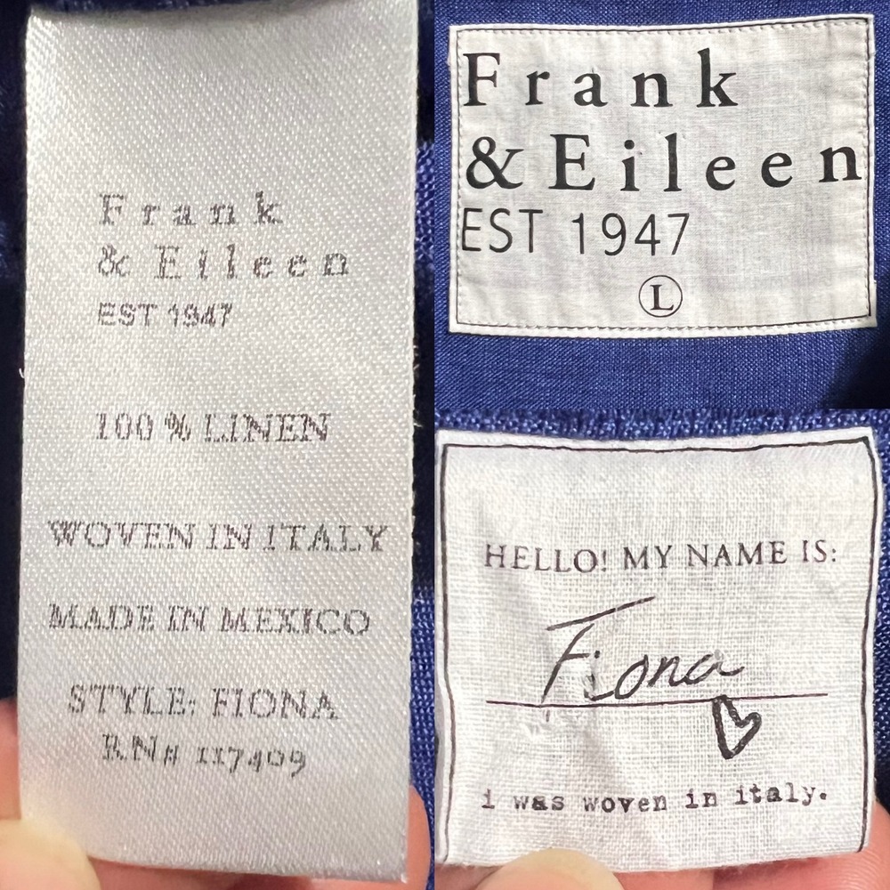 Frank & Eileen Fiona Royal Blue 100% Linen Sleeveless Button Up Shirt Large - Picture 13 of 13